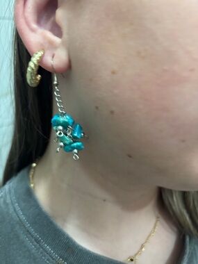 Turquoise Nugget Cluster Drop Earrings - Women Jewelry